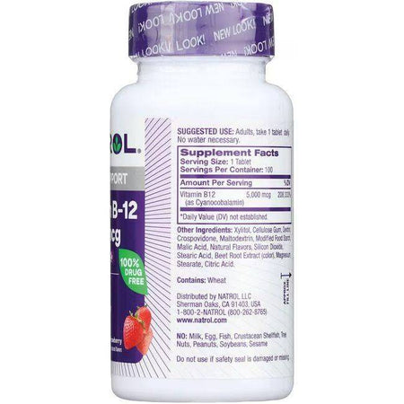 vitanetshop - NA538 -  Vitamin B-12 Cyanocobalamin (100 Tabs, 5000mcg) - label
